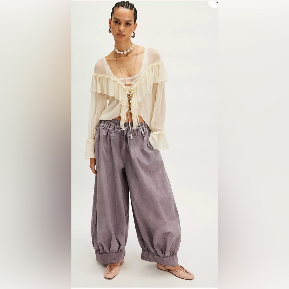 Free People Lavender Gray Wide-Leg Drawstring Pants - Picture 2 of 10